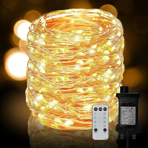 Neonawall Plug in Fairy String Lights, 30M 300 LED Copper Wire Lights Mains Powered 8 Mode with Remote Timer Micro Firefly Lights for Bedroom Garden Wedding Party Christmas Decoration (Warm White)