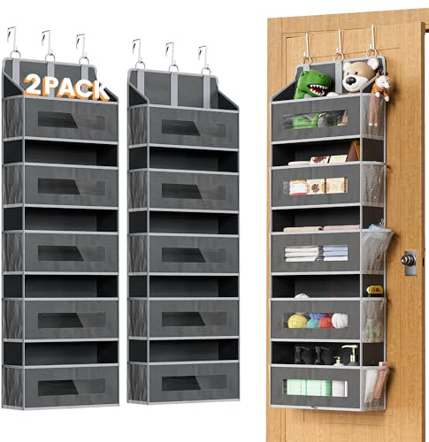 2 Pack 5 Tier Over the Door Organizer for Bathroom, Bedroom, Pantry, Grey