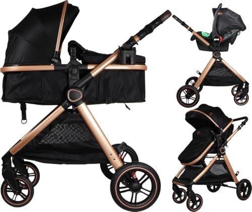 Ding Liam Schwarz/Rosa 3-in-1 Kombi Kinderwagen Inkl. Autositz DI-381712