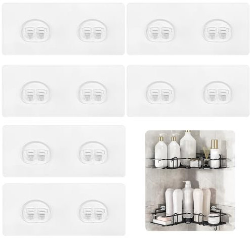 SubTAVIK Bastoncini adesivi per doccia ad angolo, ganci doppi trasparenti, per cucina e bagno
