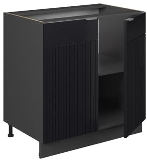 Vicco Meuble bas sous-évier Fame-Line, Noir rayé, 80 cm avec étagère, PT Chêne