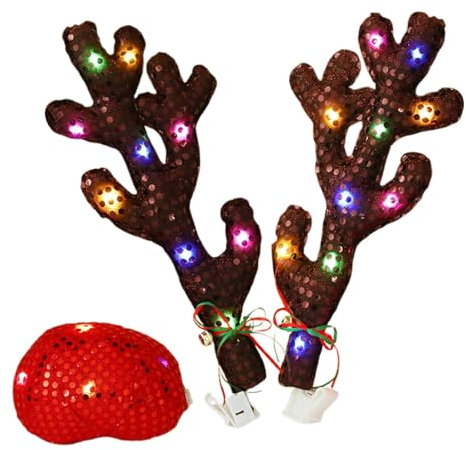 Weihnachts-Rentier-, Rentier-Auto-Set - Leuchtendes Weihnachts-Rentier-Auto-Set,Festliche Deko-Accessoires, Auto-Rentiergeweih und Nase für Weihnachten