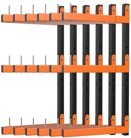 Olgsibb Holzregal, zusammenklappbar, Wandhalterung, robustes Metall, 9 Ebenen, Holzregal für Garage