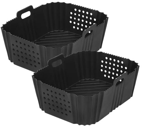 Air Fryer Liners, 2PCS Air Fryer Silicone Accessories, Repeatable Silicone Liners with Side Cut-Out Design, Silicone Air Fryer Pot Basket, Reusable Silicone Liners, Non-Stick, Dishwasher Safe