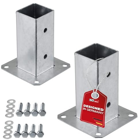 SOTECH 2er SET Aufschraubanker vierkant 60 x 60 mm, 152 mm Höhe, Stahl feuerverzinkt, Zaunträger für Vierkantholz - optimal für den Außeneinsatz