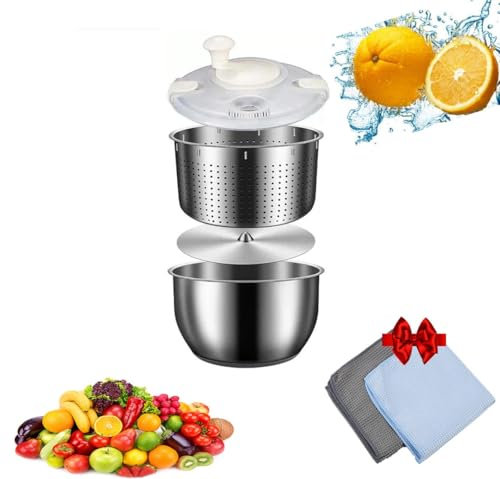 MaxtiL Salad Spinner 6L Salad Spinner Stainless Steel Large Vegetable Washer,Fruit Washer With PP Lid For Fruit Washer Pasta & Fries Spinner Salad Dryer