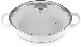 Le Creuset Emaillierter Gusseisen-Bräter mit Glasdeckel, rund, 2,25 qt, Weiß