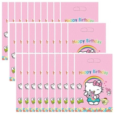 LQIOACU Cat Geschenktüten Geburtstag,Rosa Geschenktüten mit Henkel, Süßigkeitenbeuteln Partytüten,Niedliches Cartoon-Thema Für Kinder Geburtstagsfeier Zubehör Dekorationen, 30 Stück