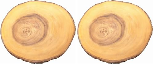 apollo The HOUSEWARES Brand Rustica Board, Round, Acacia Wood, Perfect for Weddings, Christmas, Cakes, Centrepiece, Diameter 32-37cm, Natural (Pack of 2)