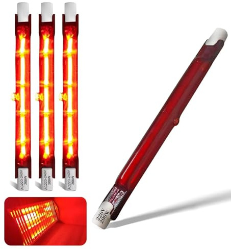 200W Infrarotlampe, 118mm R7S Infrarot Heizlampe 200LM, Rot Halogenstab Dimmbar, 200W Infrarot Heizung Halogen Lampe für Heatmaster U3, Ruby Halogenstäbe kein Flimmern, Quarz Wärmelampe, 4 Stück