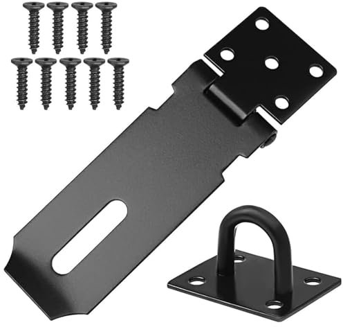 1 Piece Heavy-Duty Shed Lock Buckle, Door Padlock Hasp, Stainless Steel Padlock Hasp, Shed Lock Hasp Shed Door Latch Heavy Duty Gate Lock Latch Hasp and Staple for Door Window Cabinet (Black)