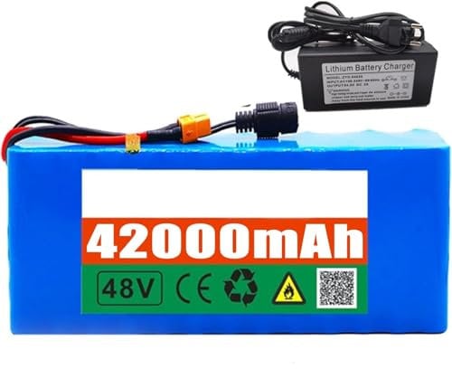 48V 42ah E-Bike Battery Lithium Battery Pack 13s3p Waterproof Electric Bike Battery Lithium-Ion with 54.6V2A Charger and BMS for Electric Bicycle Scooter T