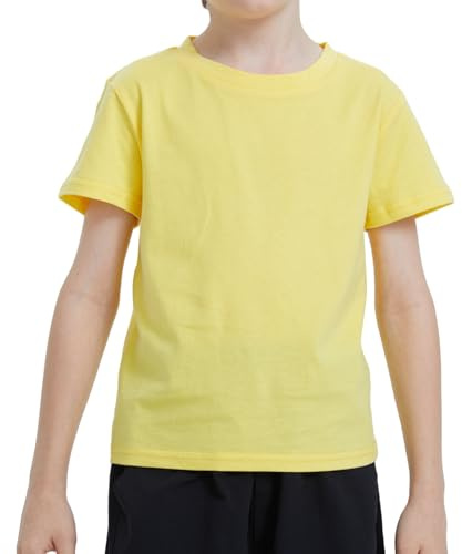 Ewbob Kids Cotton T-Shirt Short/Long Sleeve Top School Uniform for Age 3-14 | Soft Breathable Quick Dry Plain Blank Crew Neck T-Shirt, Boys & Girls, for DIY Printing, School P.E., Sports, Gym, Daily