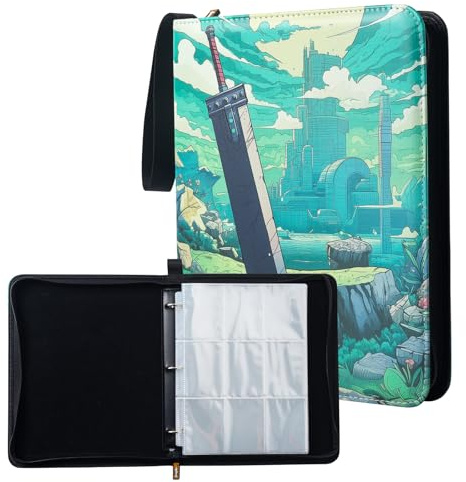 Ampleer MTG FF 9 Pocket Trading Card Binder, PU Leather Storage Zip Album with 900 Slots Clear Page Sleeves for TCG Baseball Sport Cards Display Collection