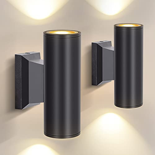 Aigostar LED Wandleuchte Zylindrisch GU10 Aluminium Up Down Außenwandleuchte Wasserdicht Außenleuchte Außenlampe Wandspot für Innen und Außen, Schwarz(2er-Pack), Keine Glühbirne enthalten