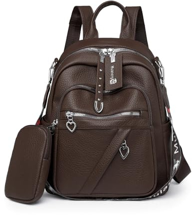 JANSBEN Leder Rucksack Damen Klein, Elegant Cityrucksack Modern Anti-Diebstahl Tagesrucksack Backpack Women Wasserdicht Mini Damenrucksack 2 in 1 für Lässig Schule Reise Arbeit Braun