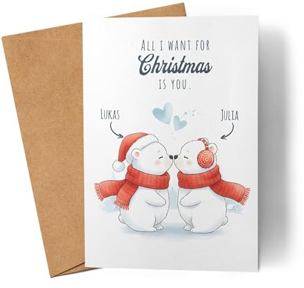 Kiddle-Design Weihnachtskarte für Paare personalisiert, Pärchen Geschenk mit Pinguin-Motiv für Freund & Freundin, Karte für Jahrestag und Nikolaus, Karte zu Weihnachten als Geldgeschenk für Sie & Ihn