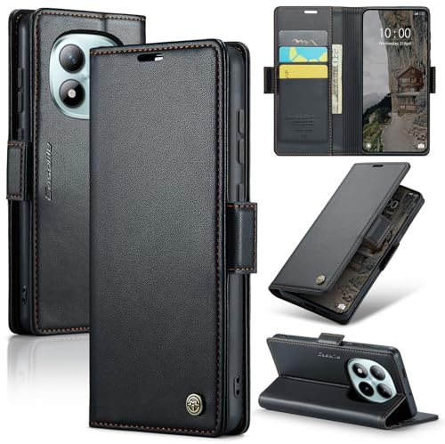 Rerzoiro Handyhülle für Xiaomi Redmi Note 15 Pro Plus 5G/Redmi Note 15 Pro+ 5G Hülle, Premium PU Lederhülle Klappbar Flip Case [RFID Blocker] Tasche Magnet Kartenfach Klapphülle Schutzhülle, Schwarz