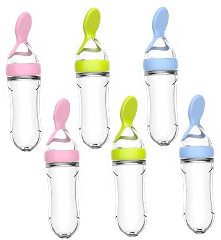DECORNIJIA 6 Stück pack Silikon Quetschflaschen für Reispaste mit Löffel Frei Lebensmittelecht Leicht zu Reinigen Babynahrung Flasche für Pürierte Breie und Säuglingsfütterung