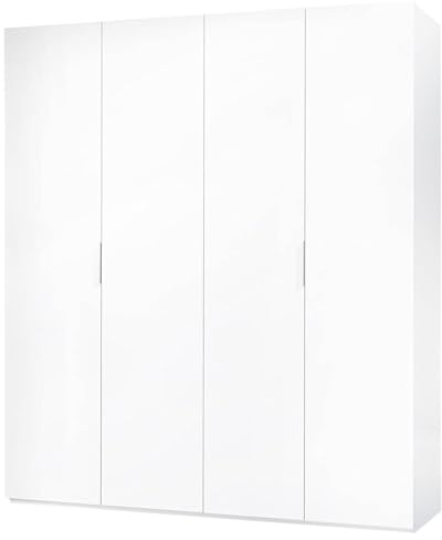 Armadio A 4 Ante Battenti Con 2 Barre Appendiabiti E Ripiano Interno Guardaroba Moderno Per Camera Da Letto Cabina Armadio Stanza Ospiti Design Moderno Minimal 180 x 200 x 52 Cm Colore Bianco