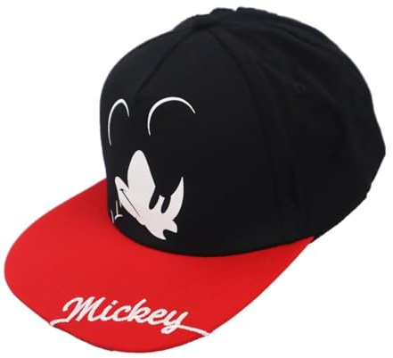 Mickey Maus Snapback Basecap für Jungen, Disney Baseball Kappe aus Baumwolle, schwarz-rot, Coole Kinder Mütze in Gr. 54 oder 56