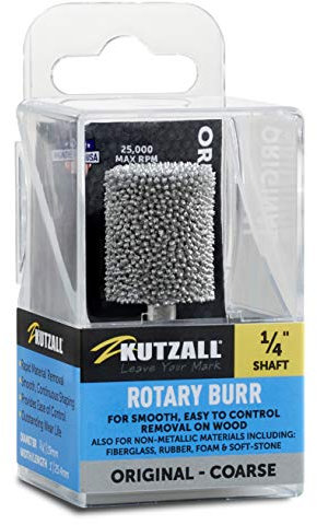 Kutzall Fraise Rotative à Cylindre Original, Axe 1⁄4, Grossière - Accessoires de Travail du Bois pour Bosch, DeWalt, Milwaukee, etc. Carbure de Tungstène Abrasif, 19mm Dia. X 25.4mm de Longueur, C-34