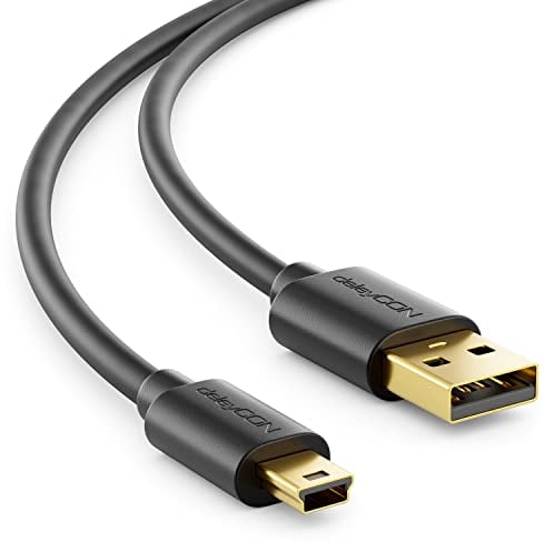 deleyCON 0,5m Mini USB 2.0 Cavo ad Alta Velocità Cavo di Ricarica Cavo Dati per Telefono Cellulare Smartphone Tablet GPS Microfono - USB A Maschio a Connettore Mini B - Nero