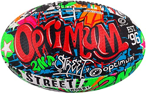 OPTIMUM Street II Herren Rugbyball - Urban Play, Ausgewogen & Reaktionsschnell, Präzises Handling & Kicken, Hochleistungsfähig - Optionen Mit/Ohne Pumpe, 2-lagiger 410g Ball - Mehrfarbig, Größe 4