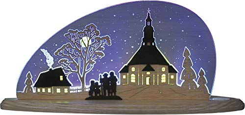 weigla - Schwibbogen original Erzgebirge I Motiv Seiffener Kirche I Dekoleuchte I LED-Lichterbogen I Größe 47 x 22 x 8,2 cm I Inklusive Beleuchtung I Weihnachtsdeko innen I aus Holz & Acryl