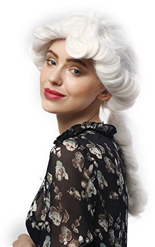 WIG ME UP - DH1125-P60 Perücke Damen Karneval Halloween Barock Renaissance lang Korkenzieherlocken weiß Zöpfe Prinzessin Königin