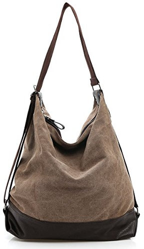 Minetom Damen Canvas Shopper Handtasche Schultertasche Beutel mit Einfachem Stil für Uni Schule Braun