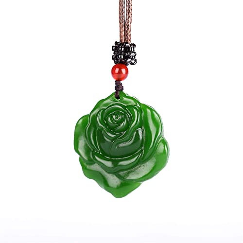 yigedan Halskette mit Anhänger aus natürlicher grüner Jade-Rose aus Lederseil