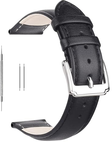 Berfine Ersatz-Uhrenarmband aus Kalbsleder, extra weiches Uhrenarmband für Herren und Frauen, Schwarz und Braun, 18/20/22 mm, Schwarz , 18 mm
