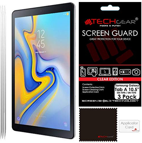 TECHGEAR [3 Stück Displayschutz für Samsung Galaxy Tab A (10,5 zoll) - Ultra Klare Schutzfolie für Samsung Galaxy Tab A 10,5 2018 (SM-T590 / SM-T595) mit Reinigungstuch + Applikationskarte