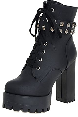 Cocey Damen Stiefeletten mit Absatz Nieten Plateau Ankle Boots (Black, 37 EU)
