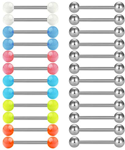 AceFun 24Stk Flexibler Kunststoff Brustwarzenpiercing Zungenpiercing Brustwarzen Piercing Set 1.6mm 16mm Körper Piercing Schmuck Süßigkeitsfarbe