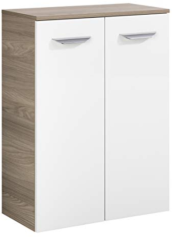 FACKELMANN Doppel-Midischrank Luxor/Badschrank mit Soft-Close-System/Maße (B x H x T): ca. 60,5 x 82,5 x 32 cm/hochwertiger Schrank fürs Bad mit 2 Türen/Korpus: Braun hell/Front: Weiß