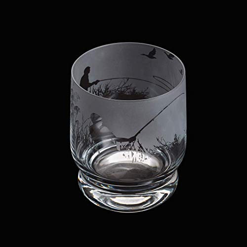 Dartington Crystal Aspect Fly Fishing Tumbler, Single | Tumbler | 100mm | 35cl | Decorated Glass Features a Detailed 360-degree Etched Frieze of Fly Fishing| Gift for Family or Friends