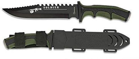 Albainox - 32405, Soldier, coltello con lama da 19 cm, per la caccia, la pesca, il campeggio, le attività all’aperto, di sopravvivenza e il bushcraft, con portabottiglie