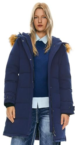 Orolay Manteau en Duvet Isolé pour Femme Veste Matelassée à Capuche D'hiver en Fausse Fourrure Marine L