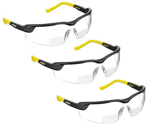 voltX 3 x GT ADJUSTABLE (2020 model) Bifokale Lesen Schutzbrille (KLAR +2.0 Dioptrie) CE EN166F, Anti Beschlag Beschichtung, anpassbarer Bügel, Kratzfest, UV400 Schutz.