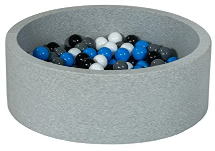 Velinda Piscine à balles pour Enfant, Aire de Jeu + 150 balles (Couleurs des balles: Noir, Blanc, Bleu, Gris)