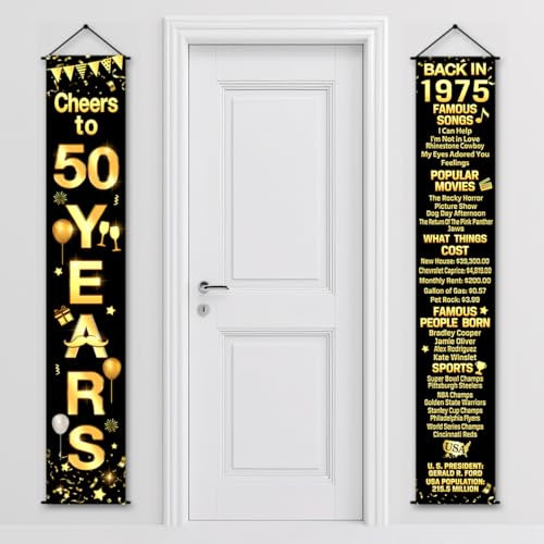 Décorations de fête d'anniversaire pour 50e anniversaire de mariage - Bannière « Cheers to 50 Years » - Décoration de fête - Panneau de bienvenue pour anniversaire de mariage (50e - 1973)