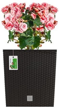 Blumentopf RATTO Rattan-Optik Low Kunststoff Topf Blumenkübel inkl. Einsatz Übertopf Umbra 40x40cm