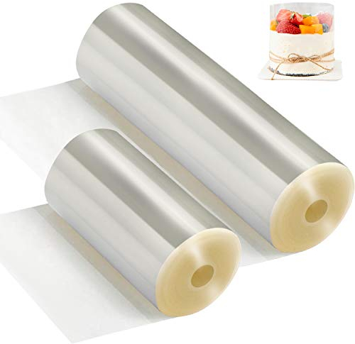 2 Rolls Cake Collars - funvce Clear Acetate Strips (10cm x 10m, 8cm x 10m) DIY Baking Mousse Surrounding Edge for Cake Decorating, Chocolate Mousse Baking