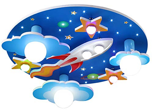HYQJUNE Kinderzimmer Deckenlampe Universum Sterne Kinderzimmer Deckenleuchte 3 Köpfe 3000K-6500K Dimmable Deckenlicht Schlafzimmer Kindergarten Jungen Mädchen Cartoon Chandelier 60×60×19CM