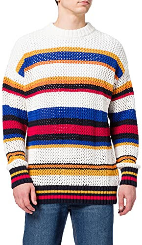 GANT Men's D1. Open Knit Stripe C-Neck Sweater, Multicolor, XL