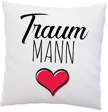 LIEBTASTISCH Kissen mit Spruch Traummann - Deko Kissen 40x40cm Weiß Liebe - Geschenk für Schatz Liebesbeweis - Romantisch - Partner Geschenke - Geschenk für Männer (Traummann)