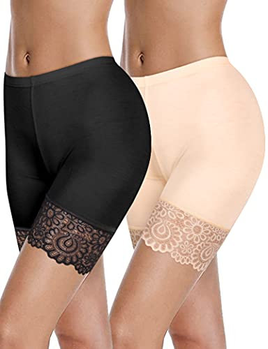 Unterrock Shorts für Frauen Anti-Scheuer-Spitze Nahtlose Sicherheitshose Boxer Slipshort Schlüpfer Leggings Unter Kleider Unterwäsche (XXL)