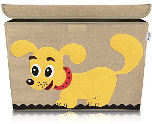 LIFENEY Aufbewahrungsbox Kinder groß 51 x 36 x 36 I Spielzeugkiste I Kiste mit Deckel für Kinderzimmer I Aufbewahrungsboxen mit Deckel I Spielzeugaufbewahrung (Hund)
